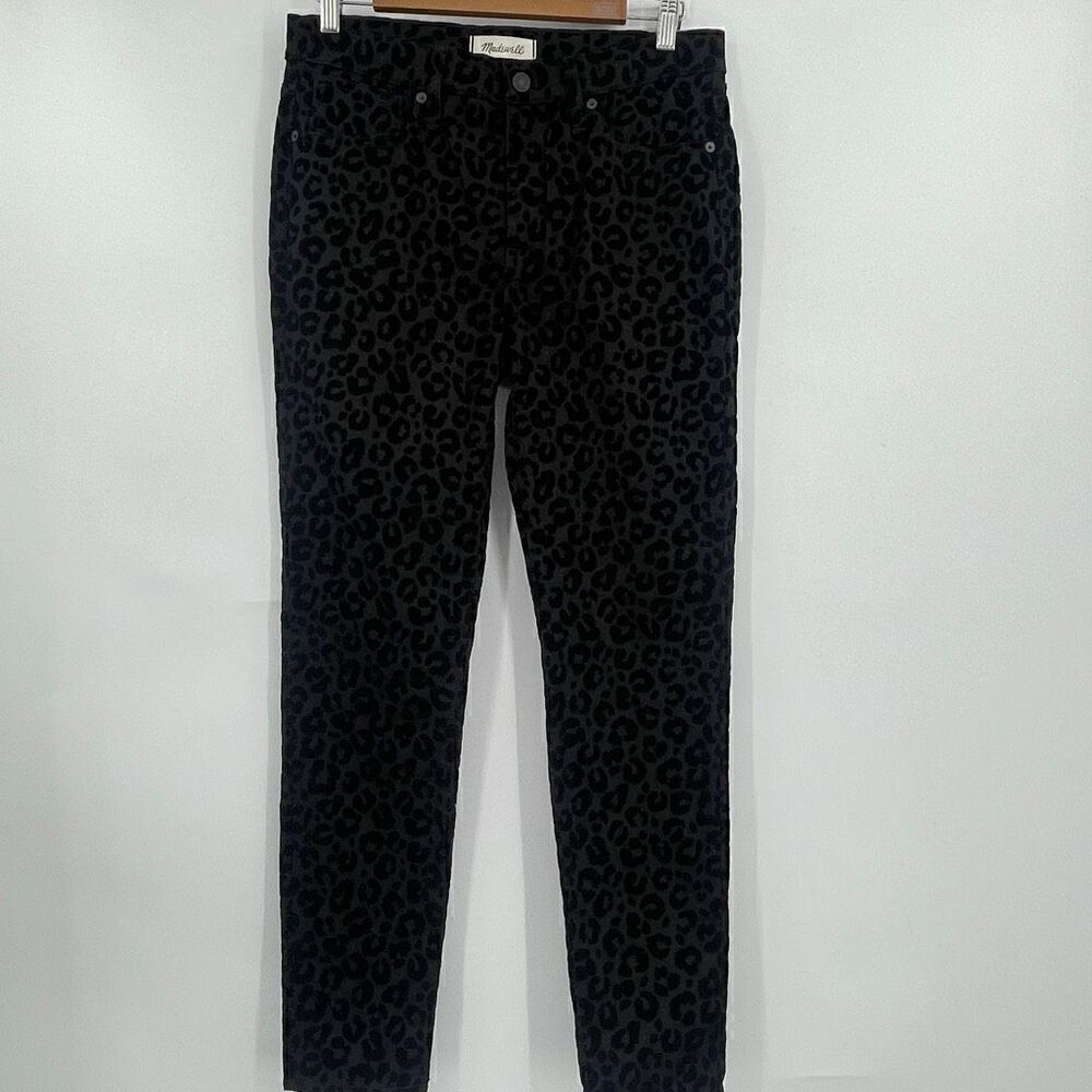 Madewell Black 9” Mid Rise Flocked Leopard Print Skinny Jeans Size 28